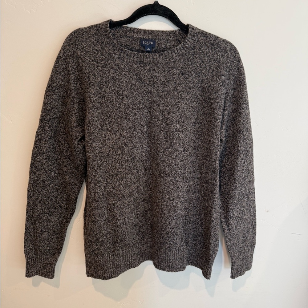 J. Crew Men's Charcoal Crewneck Sweater Large Lambs Wool Classic Warm Cozy